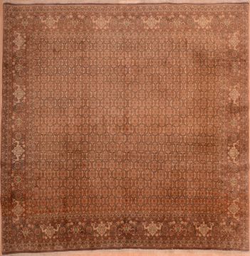 Persian Tabriz Brown Square 9 ft and Larger Wool Carpet 75335