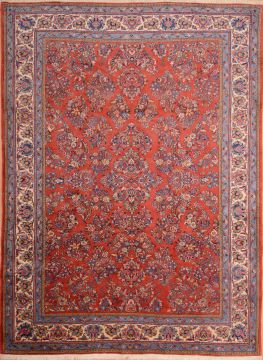 Persian sarouk Red Rectangle 8x11 ft Wool Carpet 75360