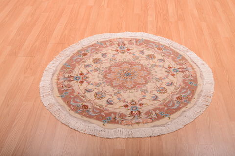 Tabriz Beige Round Hand Knotted 33 X 33  Area Rug 100-75363 Image 1