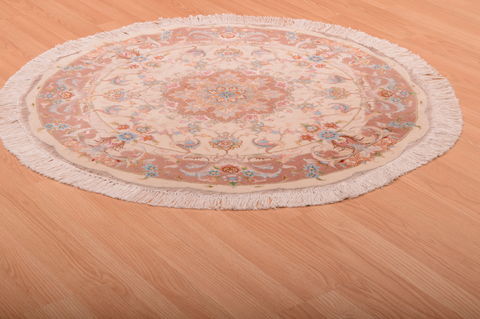 Tabriz Beige Round Hand Knotted 33 X 33  Area Rug 100-75363 Image 5
