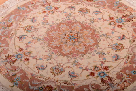 Tabriz Beige Round Hand Knotted 33 X 33  Area Rug 100-75363 Image 7