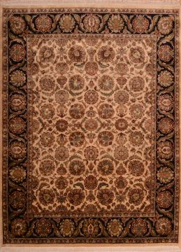 Indian Jaipur Beige Rectangle 9x12 ft Wool Carpet 75384