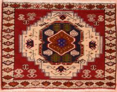 Sarouk Red Square Hand Knotted 1'7" X 2'1"  Area Rug 100-75397