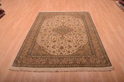 Kashmir Beige Hand Knotted 50 X 70  Area Rug 100-75449 Image 11