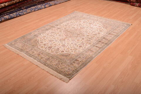 Kashmir Beige Hand Knotted 50 X 70  Area Rug 100-75449 Image 9