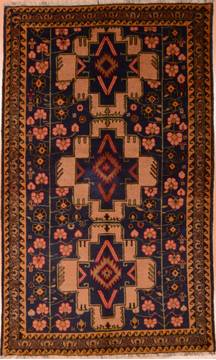Pakistani Baluch Blue Rectangle 4x6 ft Wool Carpet 75459