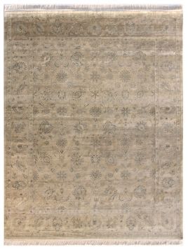 Indian Jaipur Brown Rectangle 10x13 ft silk Carpet 75473