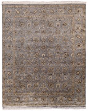 Indian Jaipur Grey Rectangle 10x13 ft silk Carpet 75474