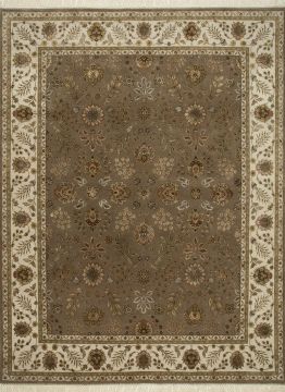 Indian Jaipur Brown Rectangle 9x12 ft wool and silk Carpet 75479