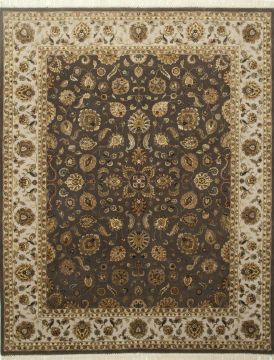 Indian Jaipur Brown Rectangle 9x12 ft wool and silk Carpet 75480