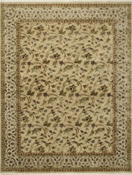 Indian Jaipur Beige Rectangle 10x14 ft wool and silk Carpet 75485
