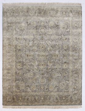 Indian Jaipur Grey Rectangle 10x14 ft silk Carpet 75505