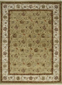 Indian Jaipur Green Rectangle 9x12 ft wool and silk Carpet 75518