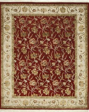 Indian Jaipur Red Rectangle 9x12 ft wool and silk Carpet 75519