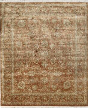 Indian Jaipur Brown Rectangle 9x12 ft Silk Carpet 75529