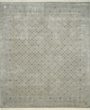 Indian Jaipur Grey Rectangle 10x14 ft wool and silk Carpet 75533