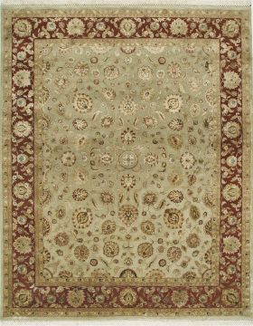 Indian Jaipur Green Rectangle 9x12 ft wool and silk Carpet 75535