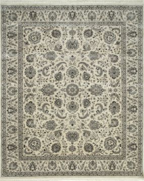 Indian Jaipur White Rectangle 9x12 ft silk Carpet 75541