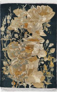 Indian Jaipur Blue Rectangle 3x4 ft Wool and Silk Carpet 75543