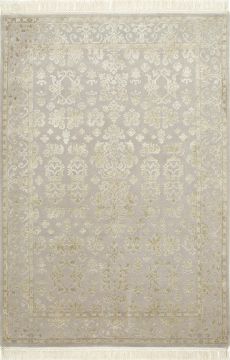 Indian Jaipur Grey Rectangle 3x5 ft wool and silk Carpet 75550