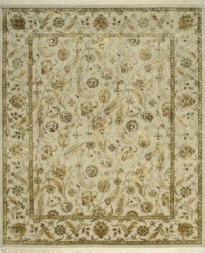 Indian Jaipur White Rectangle 4x6 ft wool and silk Carpet 75555