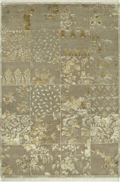 Indian Jaipur Grey Rectangle 4x6 ft wool and silk Carpet 75557