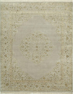 Indian Jaipur Grey Rectangle 6x9 ft wool and silk Carpet 75567