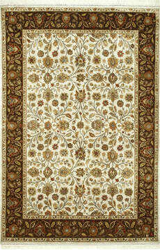 Indian Jaipur White Rectangle 8x10 ft silk Carpet 75589