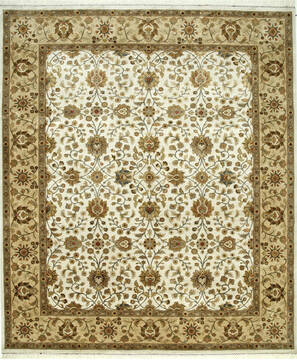 Indian Jaipur White Rectangle 8x10 ft silk Carpet 75595