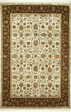 Indian Jaipur White Rectangle 6x9 ft silk Carpet 75609
