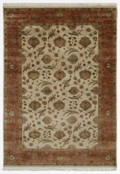 Indian Jaipur White Rectangle 6x9 ft silk Carpet 75610