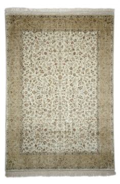 Indian Jaipur White Rectangle 6x9 ft silk Carpet 75611