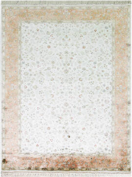 Indian Jaipur White Rectangle 6x9 ft silk Carpet 75612