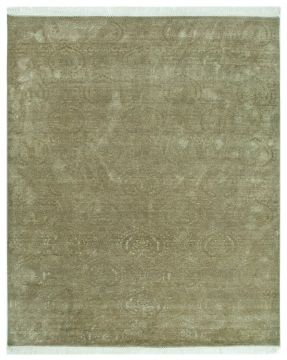 Indian Jaipur Green Rectangle 8x10 ft Wool and Silk Carpet 75622