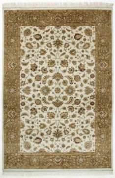 Indian Jaipur White Rectangle 8x10 ft silk Carpet 75640