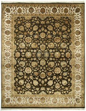 Indian Jaipur Brown Rectangle 8x10 ft Wool and Silk Carpet 75641