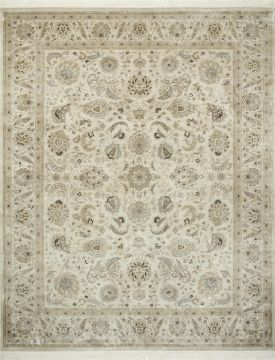Indian Jaipur Beige Rectangle 7x10 ft silk Carpet 75649