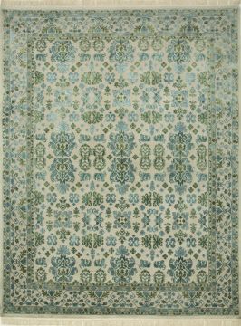 Indian Jaipur Beige Rectangle 8x10 ft wool and silk Carpet 75668