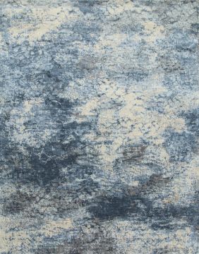 Indian Jaipur Blue Rectangle 8x10 ft Wool and Silk Carpet 75669