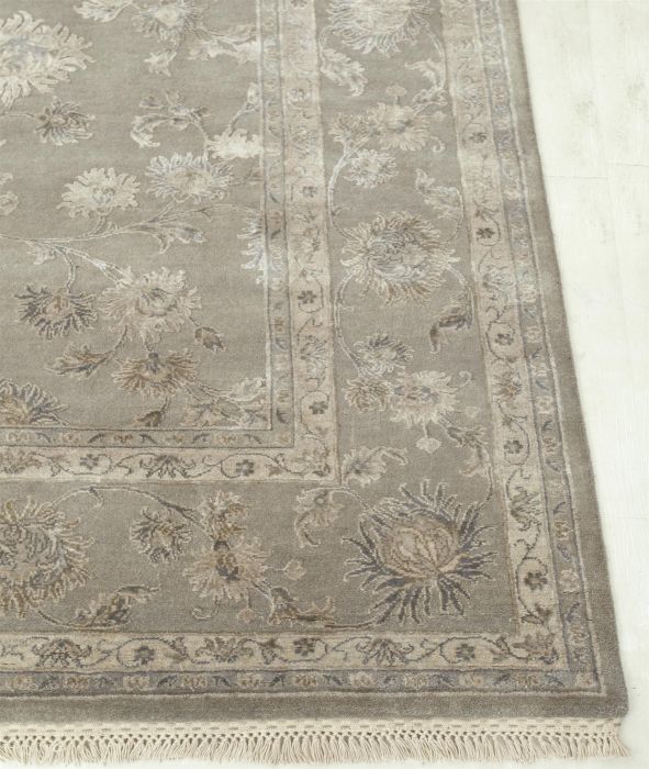 Indian Jaipur Grey Rectangle 8x10 ft Wool and Silk Carpet 75676 SKU 75676