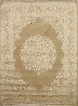 Indian Jaipur Brown Rectangle 7x10 ft Wool and Silk Carpet 75686