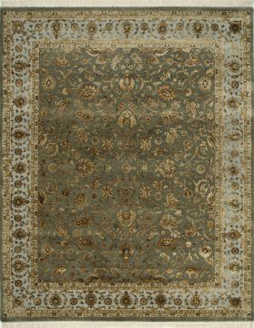 Indian Jaipur Green Rectangle 6x9 ft wool and silk Carpet 75688