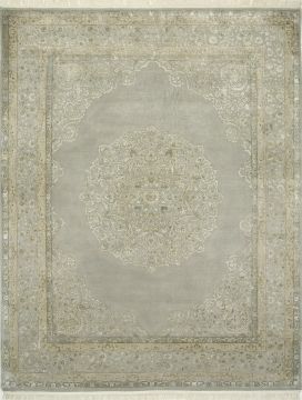 Indian Jaipur Grey Rectangle 7x10 ft Wool and Silk Carpet 75699