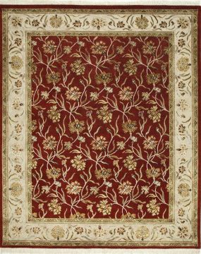 Indian Jaipur Red Rectangle 8x10 ft wool and silk Carpet 75708