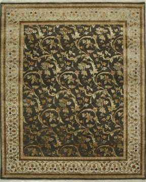 Indian Jaipur Brown Rectangle 8x10 ft wool and silk Carpet 75709