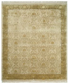 Indian Jaipur Beige Rectangle 8x10 ft wool and silk Carpet 75710