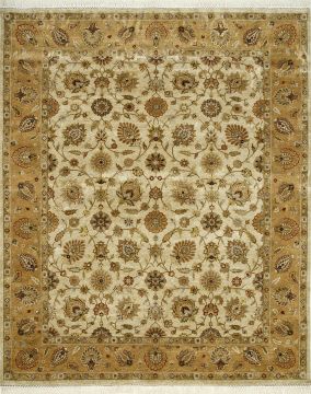 Indian Jaipur Beige Rectangle 6x9 ft Silk Carpet 75719