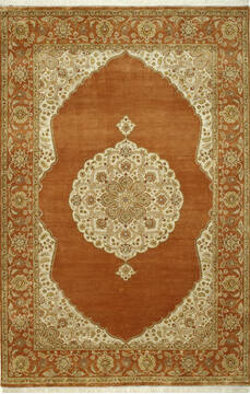 Indian Haji Jalili Orange Rectangle 6x9 ft Silk Carpet 75720