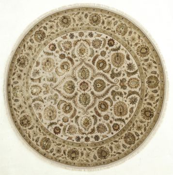 Indian Jaipur White Round 9 ft and Larger wool and silk Carpet 75729