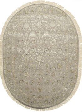Indian Jaipur Grey Oval 8x11 ft and Larger wool and silk Carpet 75739